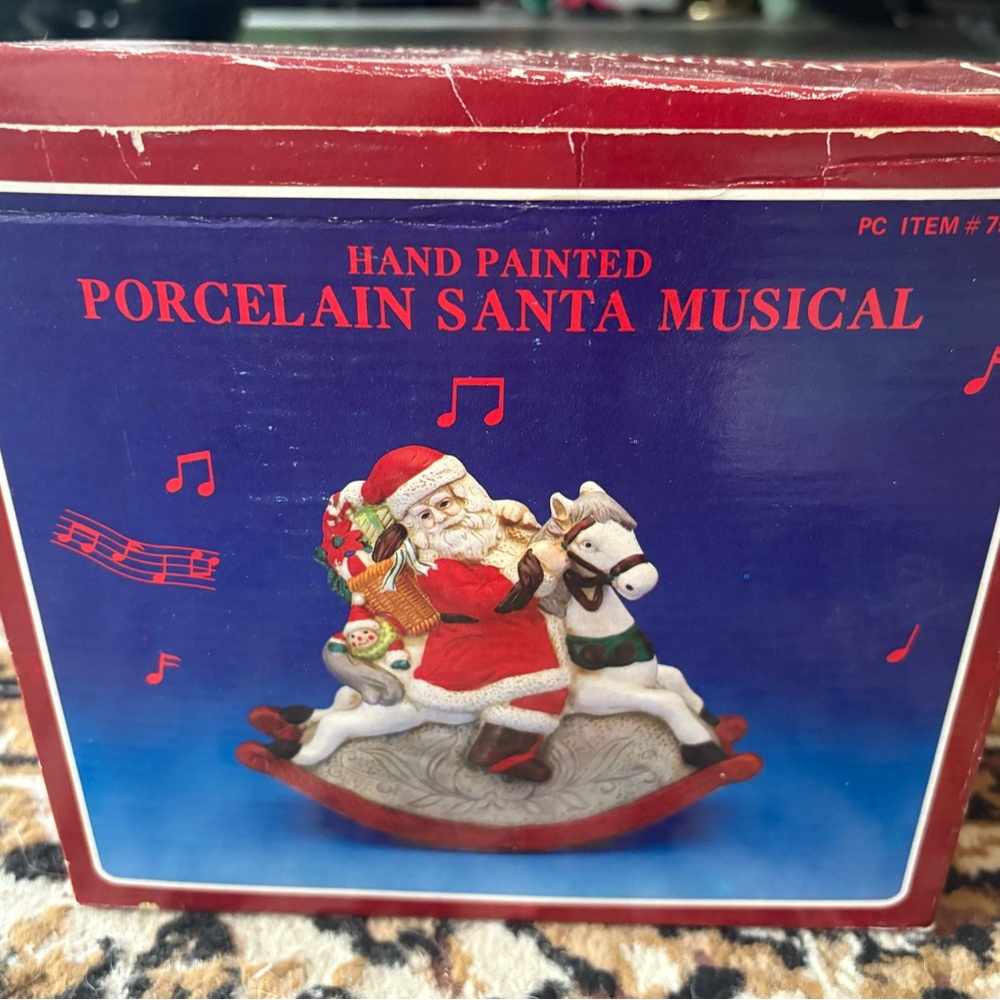 Vintage Christmas Musical Santa Claus on Rocking Horse-With Box